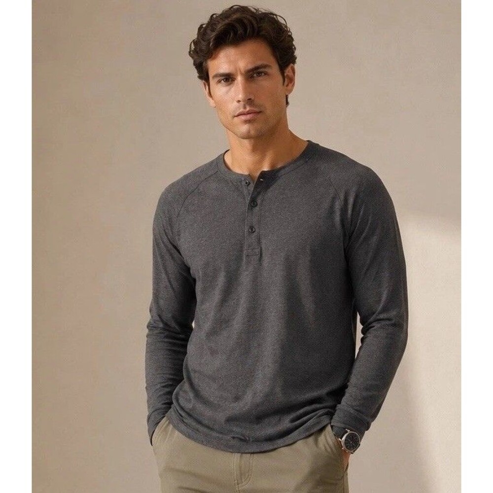 Faherty Cloud Cotton Henley Shirt Mens 2XL Gray Heather Long Sleeve Pima Soft